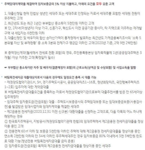 국민은행 전세 대출 조건